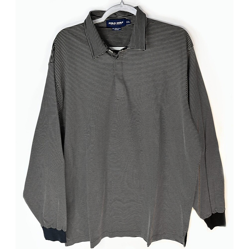 Polo Golf Ralph Lauren Shirt Mens 2XL Black Stripe Long Sleeve Pima Cotton